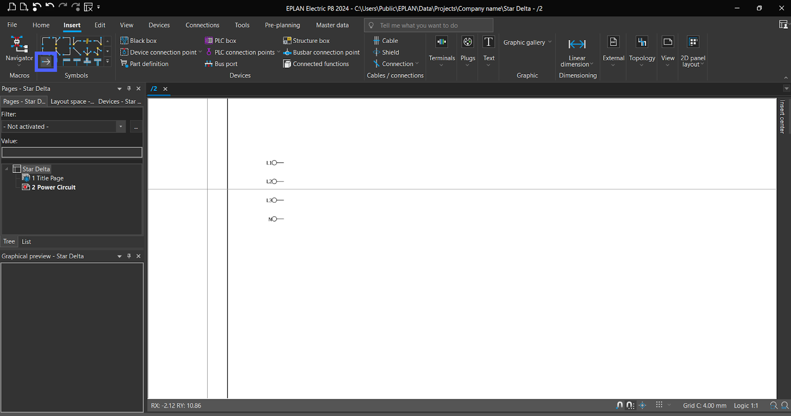 Figure 5.7 - Industrial Control Panel Schematics Using EPLAN | EPLAN - Add Interruption Point