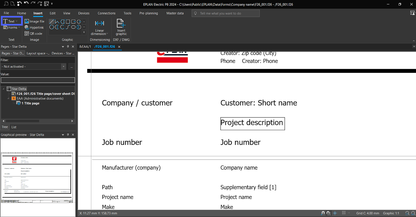 Figure 4.16 - Industrial Control Panel Schematics Using EPLAN | EPLAN - Static Text