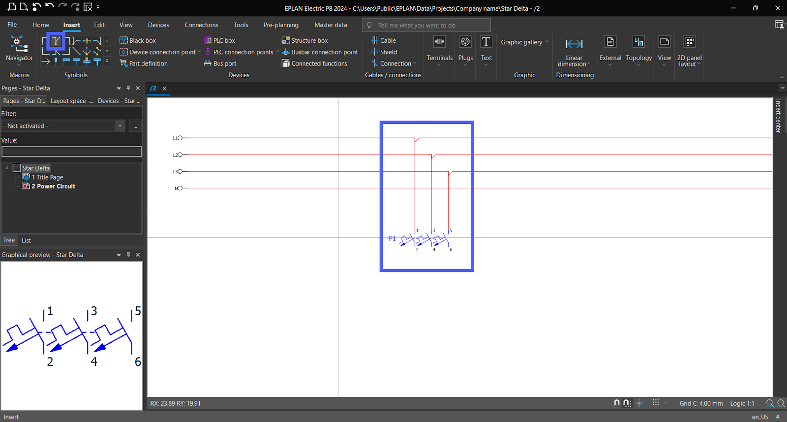 Figure 5.15 - Industrial Control Panel Schematics Using EPLAN | Circuit Breaker to Lines Connection