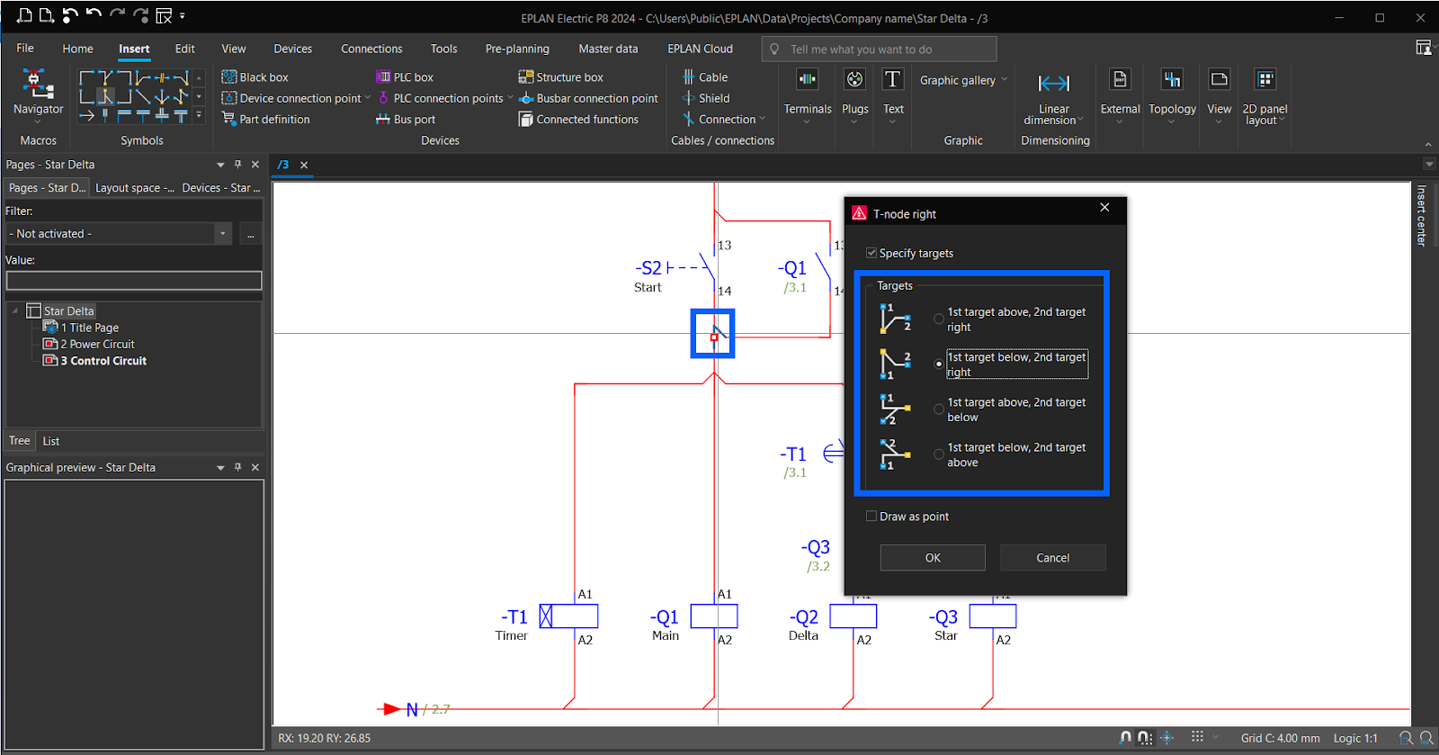 Figure 6.24 - Industrial Control Panel Schematics Using EPLAN | T Node Direction