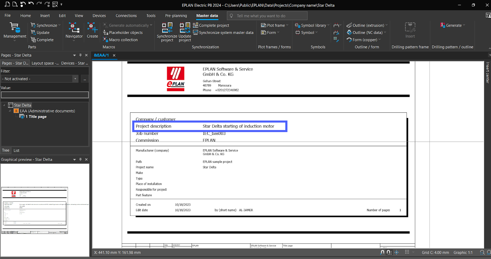 Figure 3.4 - Industrial Control Panel Schematics Using EPLAN | EPLAN Project Description