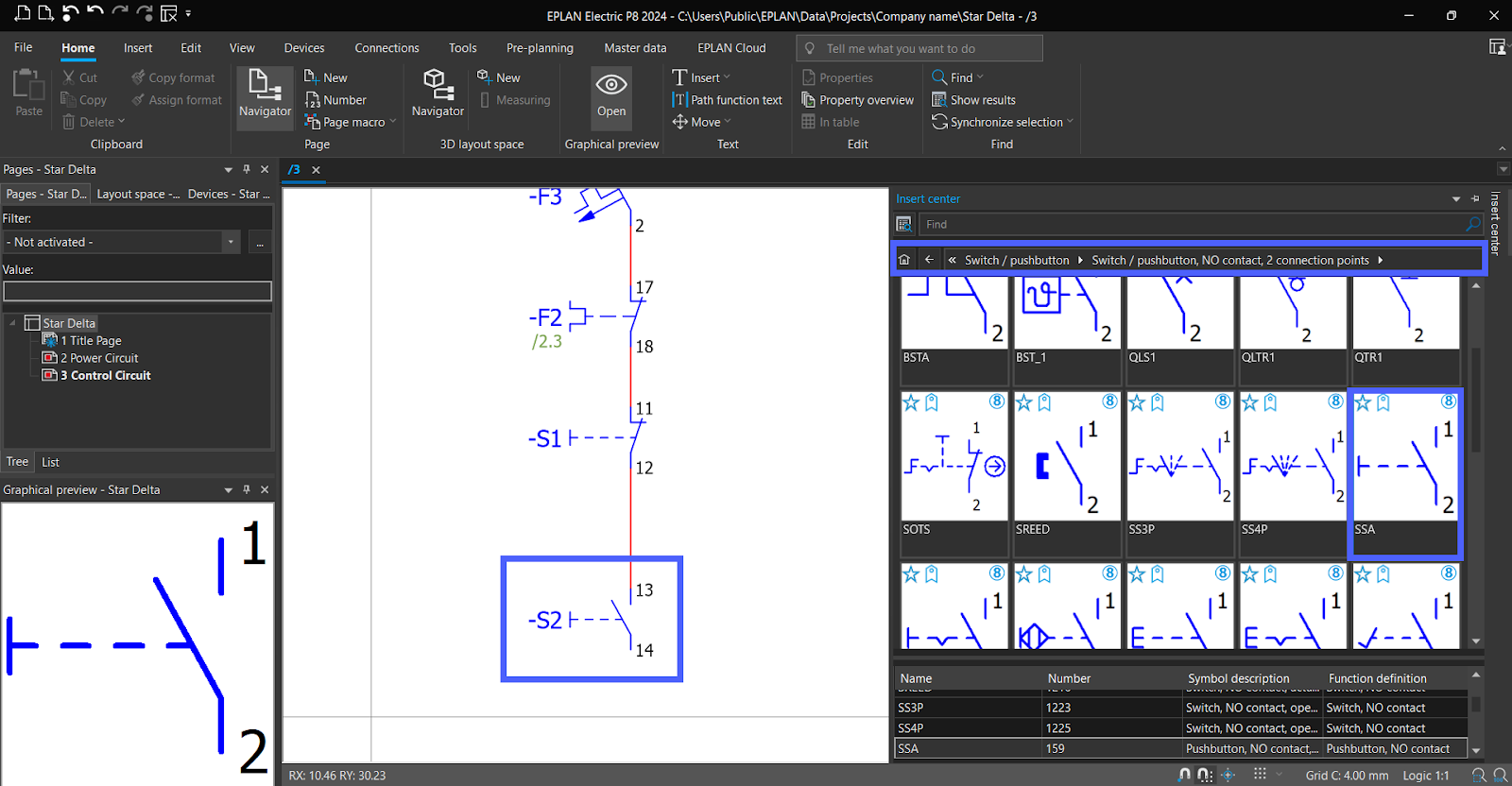 Figure 6.11 - Industrial Control Panel Schematics Using EPLAN | Control Page Normally Opened Pushbutton