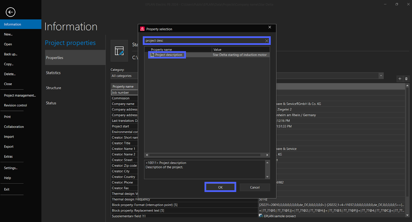 Figure 3.6 - Industrial Control Panel Schematics Using EPLAN | EPLAN Add Property in Project Properties