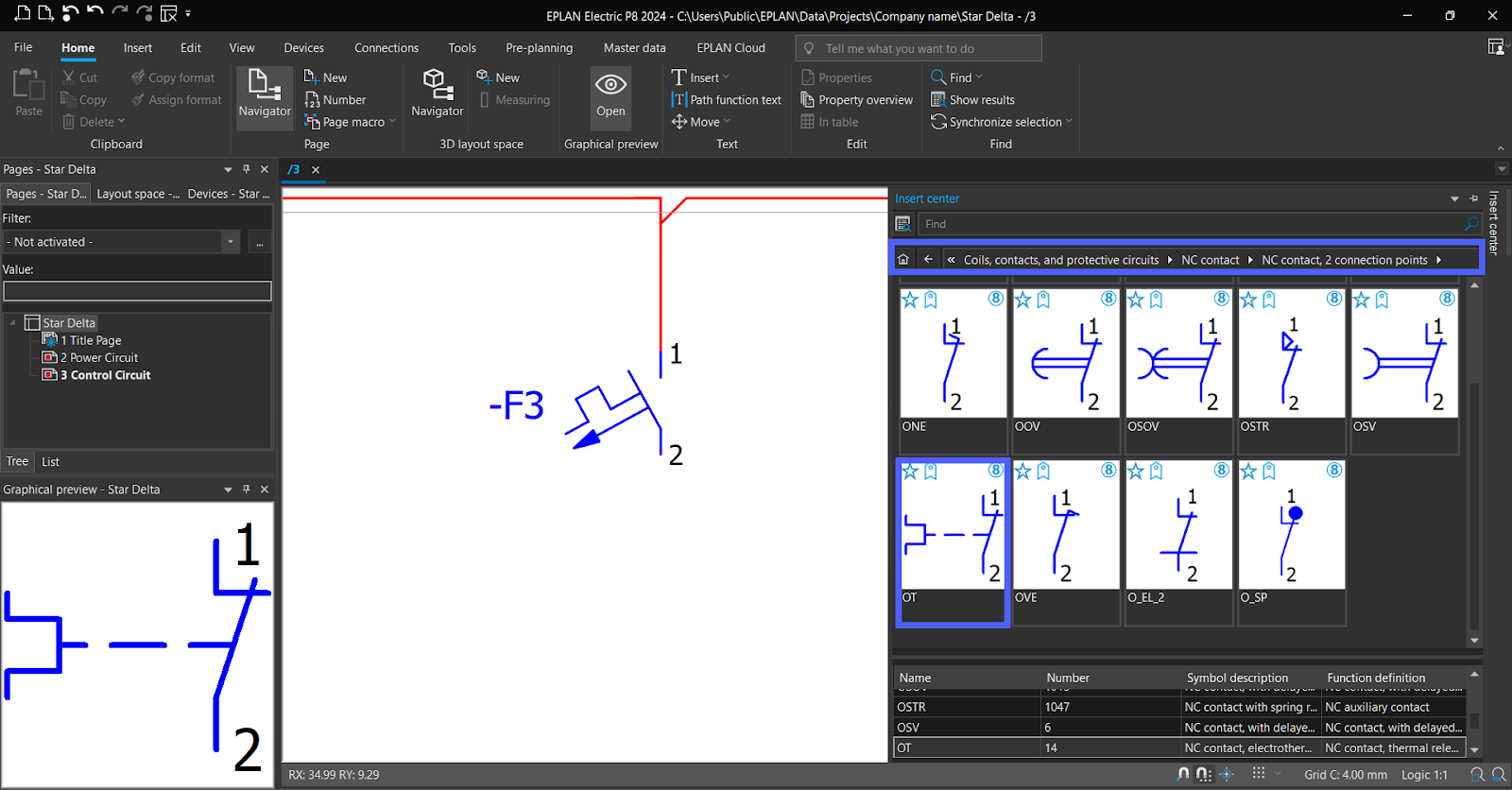 Figure 6.6 - Industrial Control Panel Schematics Using EPLAN | Control Page Normally Closed Contact