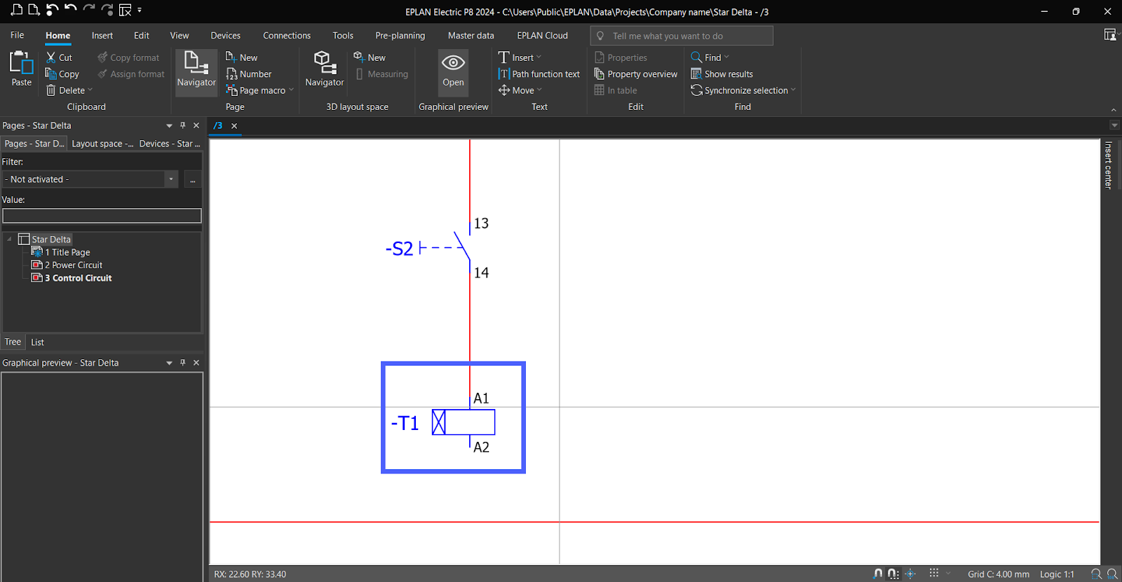 Figure 6.13 - Industrial Control Panel Schematics Using EPLAN | Control Page Timer Coil