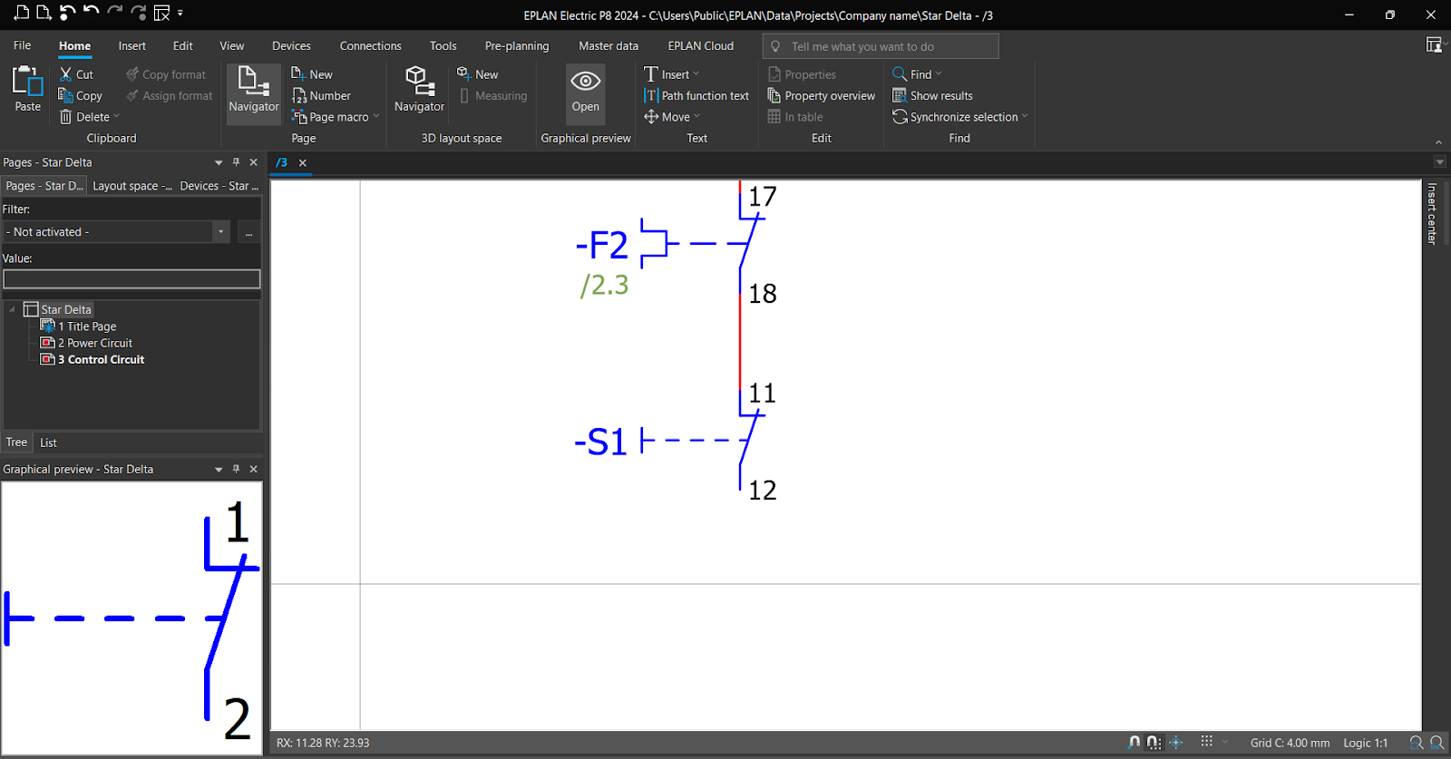 Figure 6.10 - Industrial Control Panel Schematics Using EPLAN | Control Page Normally Closed Pushbutton