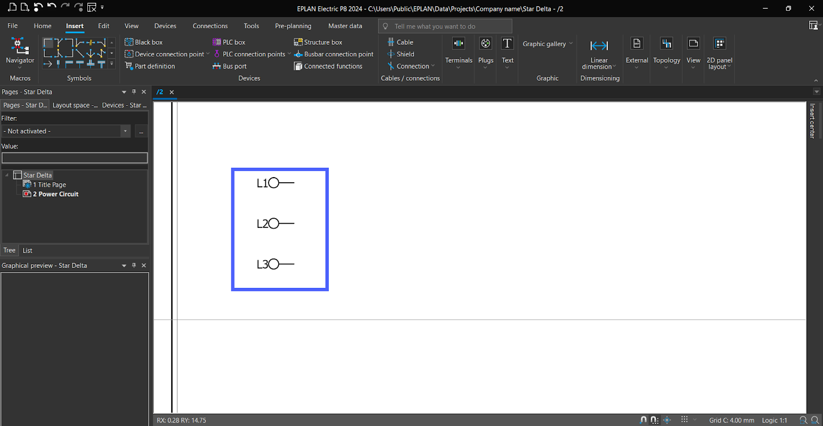 Figure 5.5 - Industrial Control Panel Schematics Using EPLAN | EPLAN - Add Lines