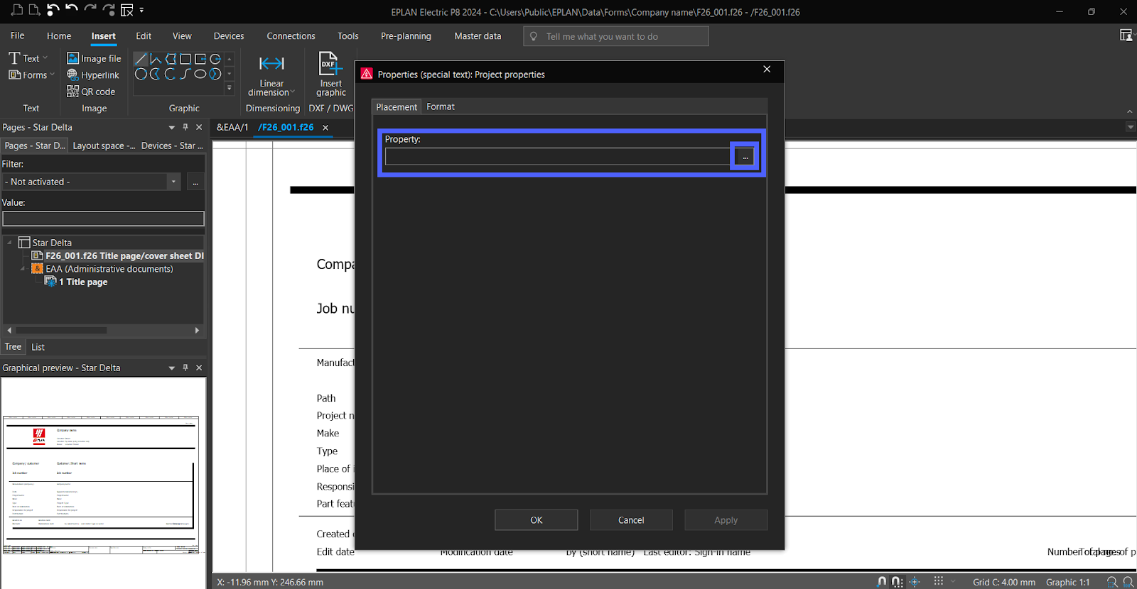 Figure 4.10 - Industrial Control Panel Schematics Using EPLAN | EPLAN - Add Special Text