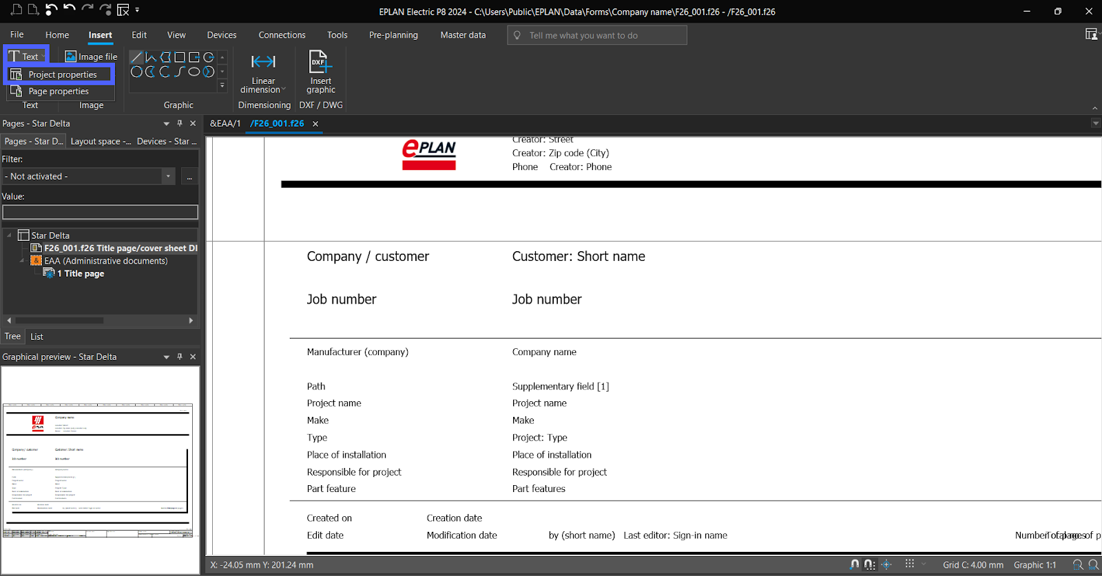 Figure 4.9 - Industrial Control Panel Schematics Using EPLAN | EPLAN - Add Special Text