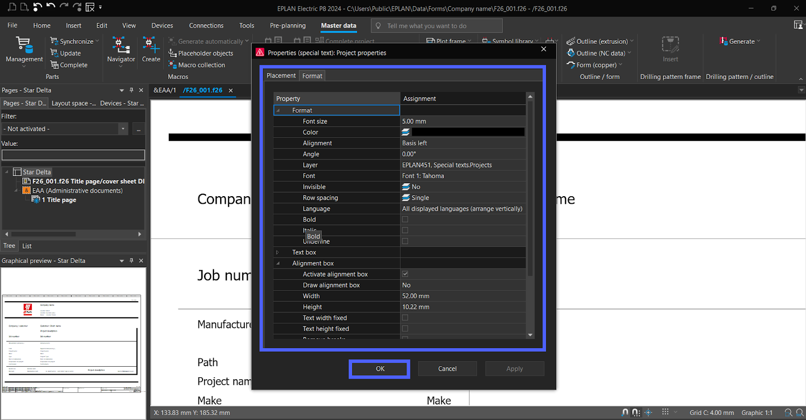 Figure 4.14 - Industrial Control Panel Schematics Using EPLAN | EPLAN - Format Special Text