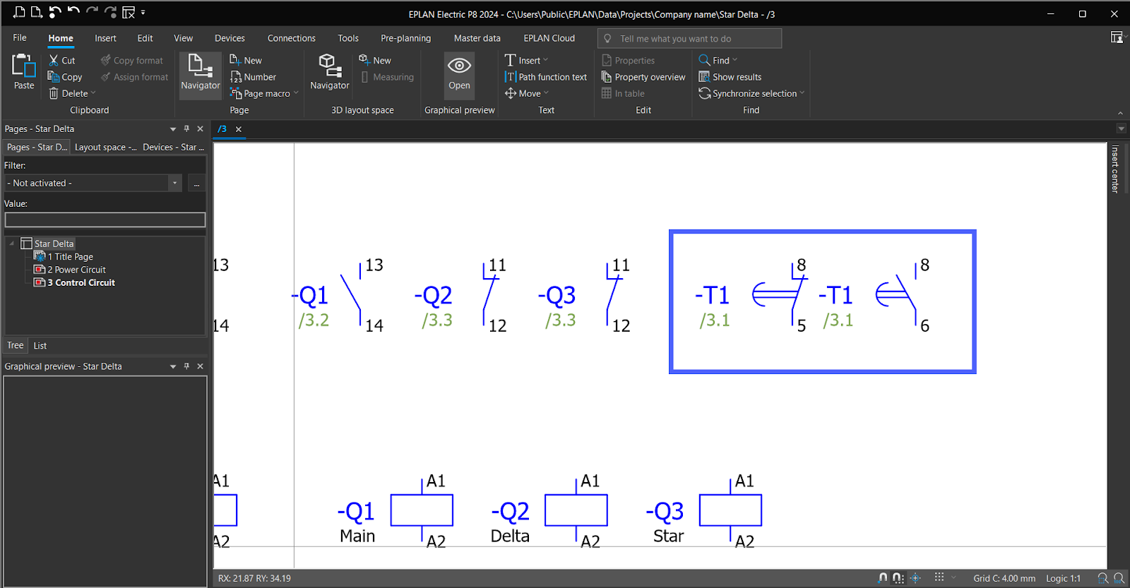 Figure 6.22 - Industrial Control Panel Schematics Using EPLAN | Timer Connection Points