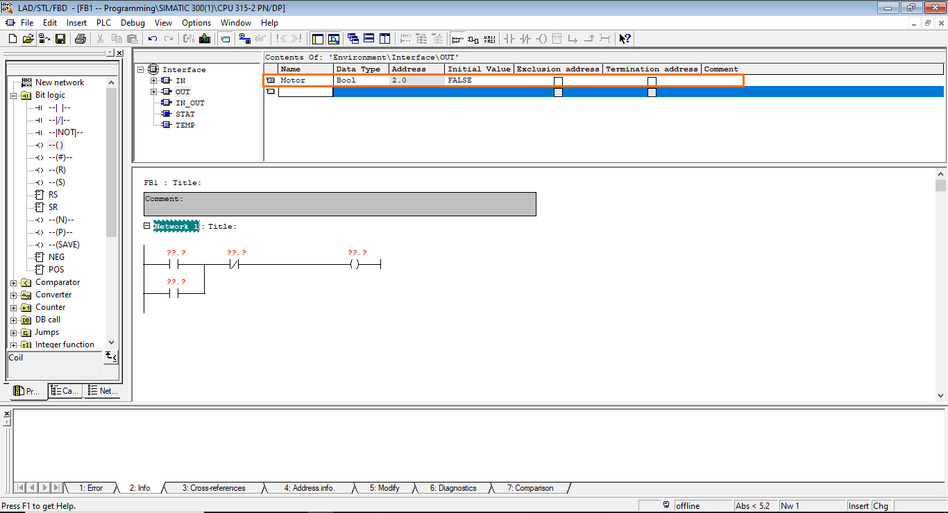 Figure 3.5 - Siemens SIMATIC Manager STEP7 PLC Programming | Creating an Output