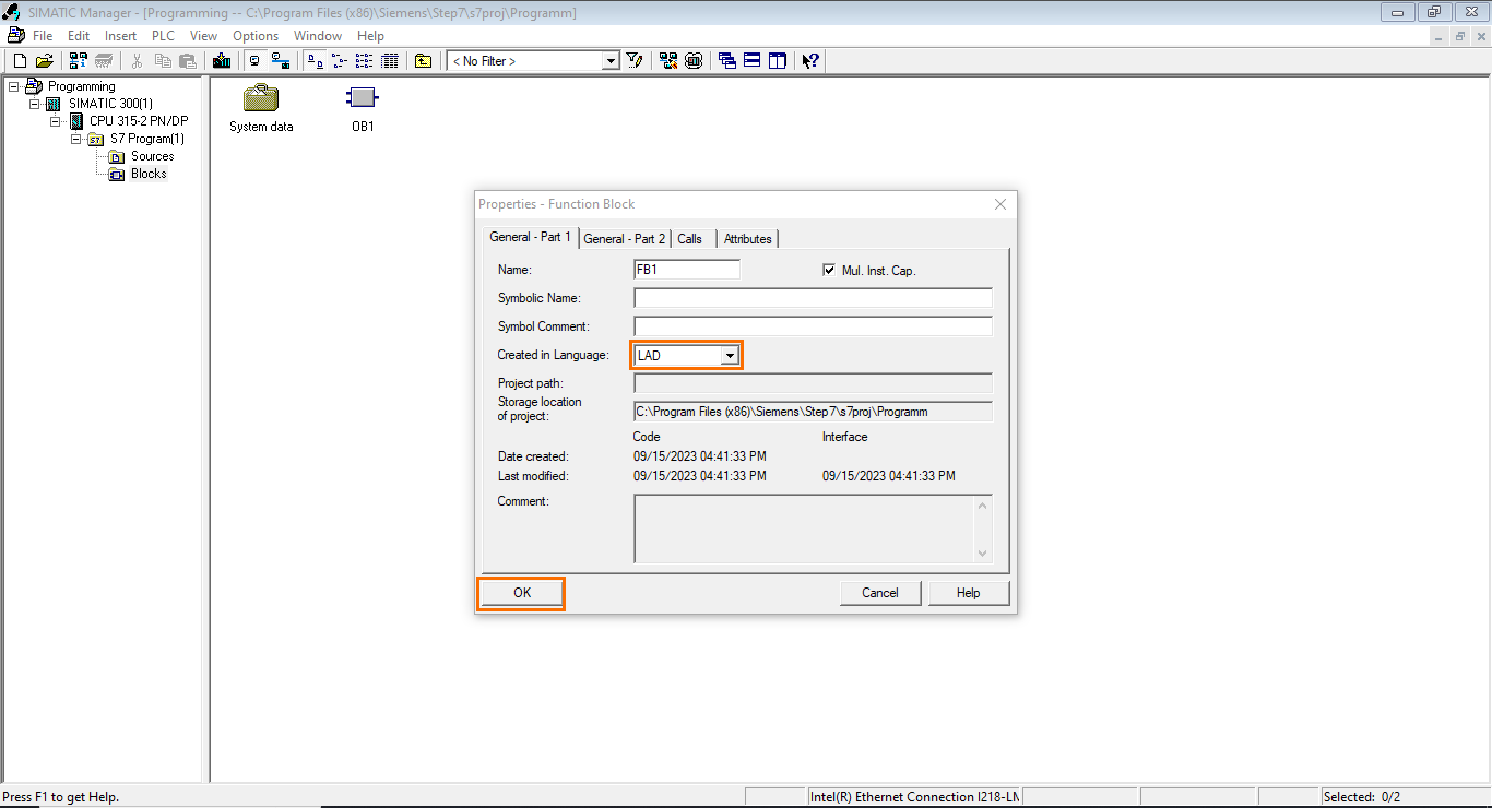 Figure 1.4 - Siemens SIMATIC Manager STEP7 PLC Programming | Function Block Properties