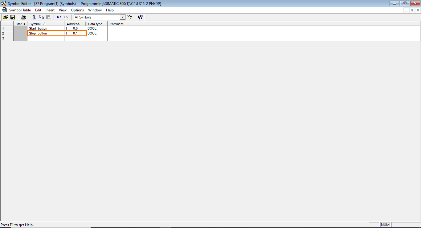 Figure 5.5 - Siemens SIMATIC Manager STEP7 PLC Programming | Adding the Second Symbol