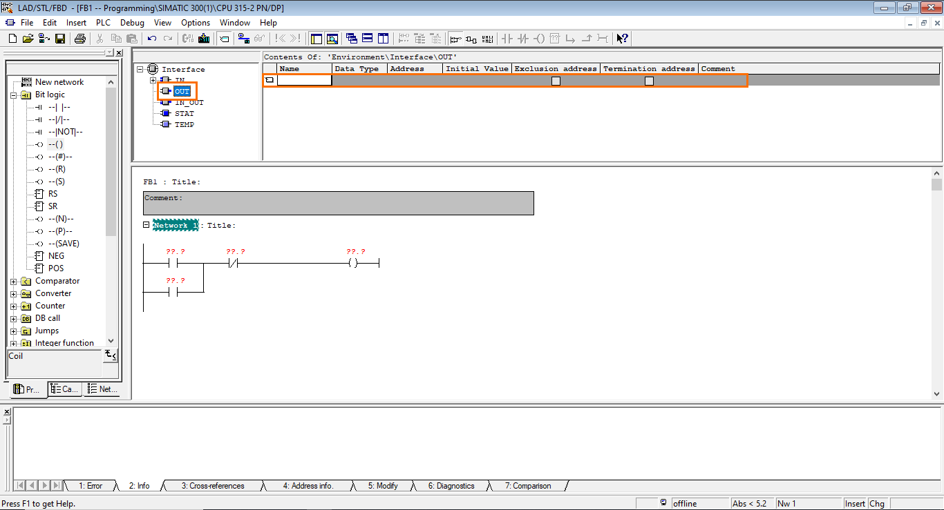 Figure 3.4 - Siemens SIMATIC Manager STEP7 PLC Programming | Interface Outputs