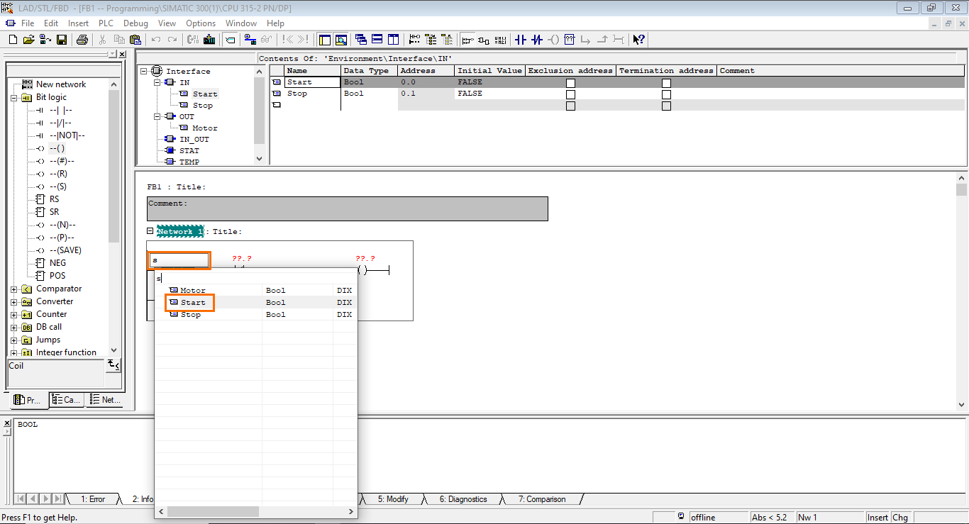 Figure 3.6 - Siemens SIMATIC Manager STEP7 PLC Programming | Adding a Variable to the Program