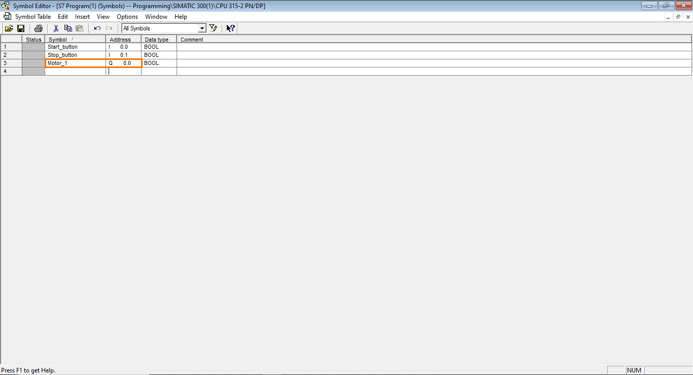 Figure 5.6 - Siemens SIMATIC Manager STEP7 PLC Programming | Adding the Third Symbol