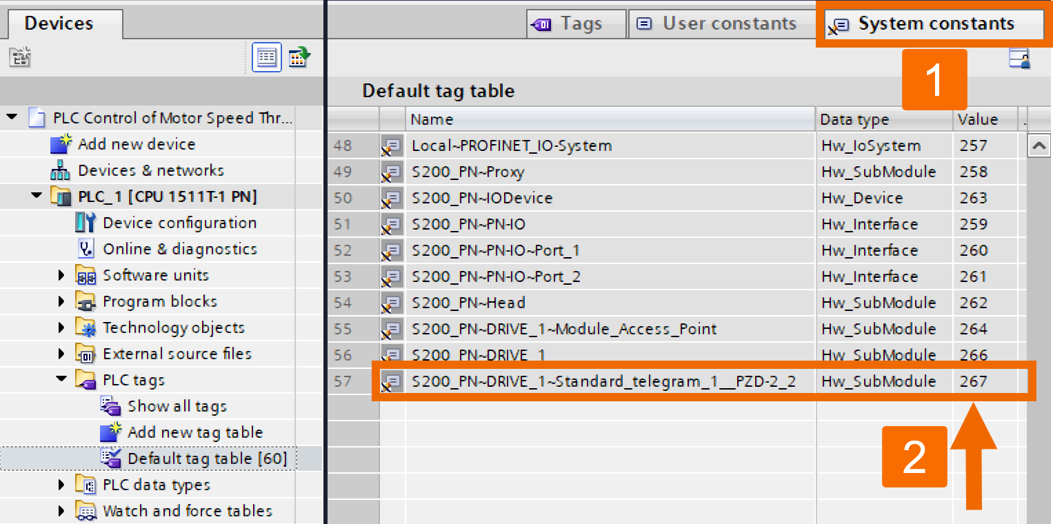 Figure 6.2 - Siemens SINAMICS S200 Servo Drive System | PLC control of motor speed through a drive using Telegram 1 - Locating servo drive hardware identifier