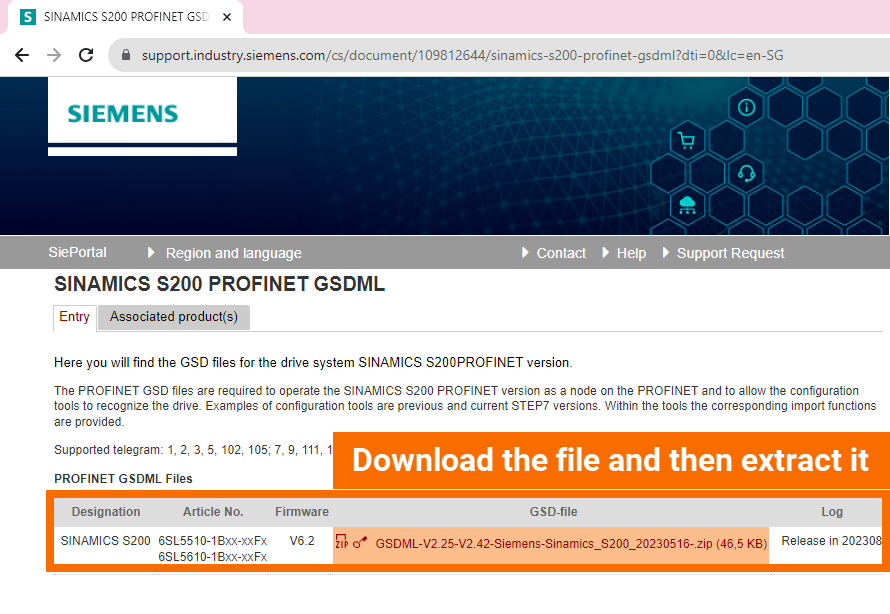 Figure 3.1 - Siemens SINAMICS S200 Servo Drive System | PLC control of motor speed through a drive using Telegram 1 - Downloading GSDML file