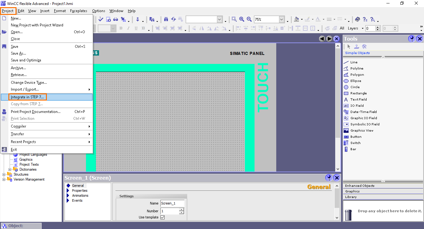 Figure 2.2 - Siemens SIMATIC WinCC flexible | Integrating the WinCC project into SIMATIC Manager