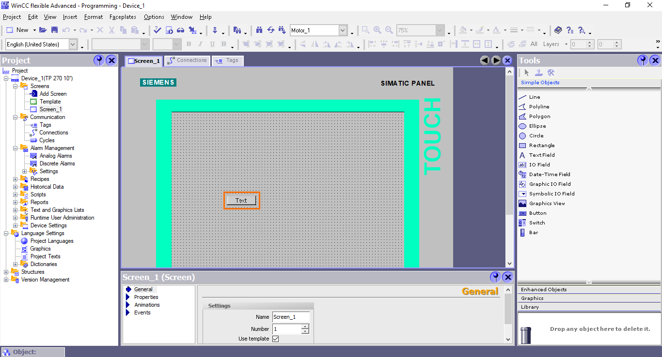 Figure 4.4 - Siemens SIMATIC WinCC flexible | The button is added