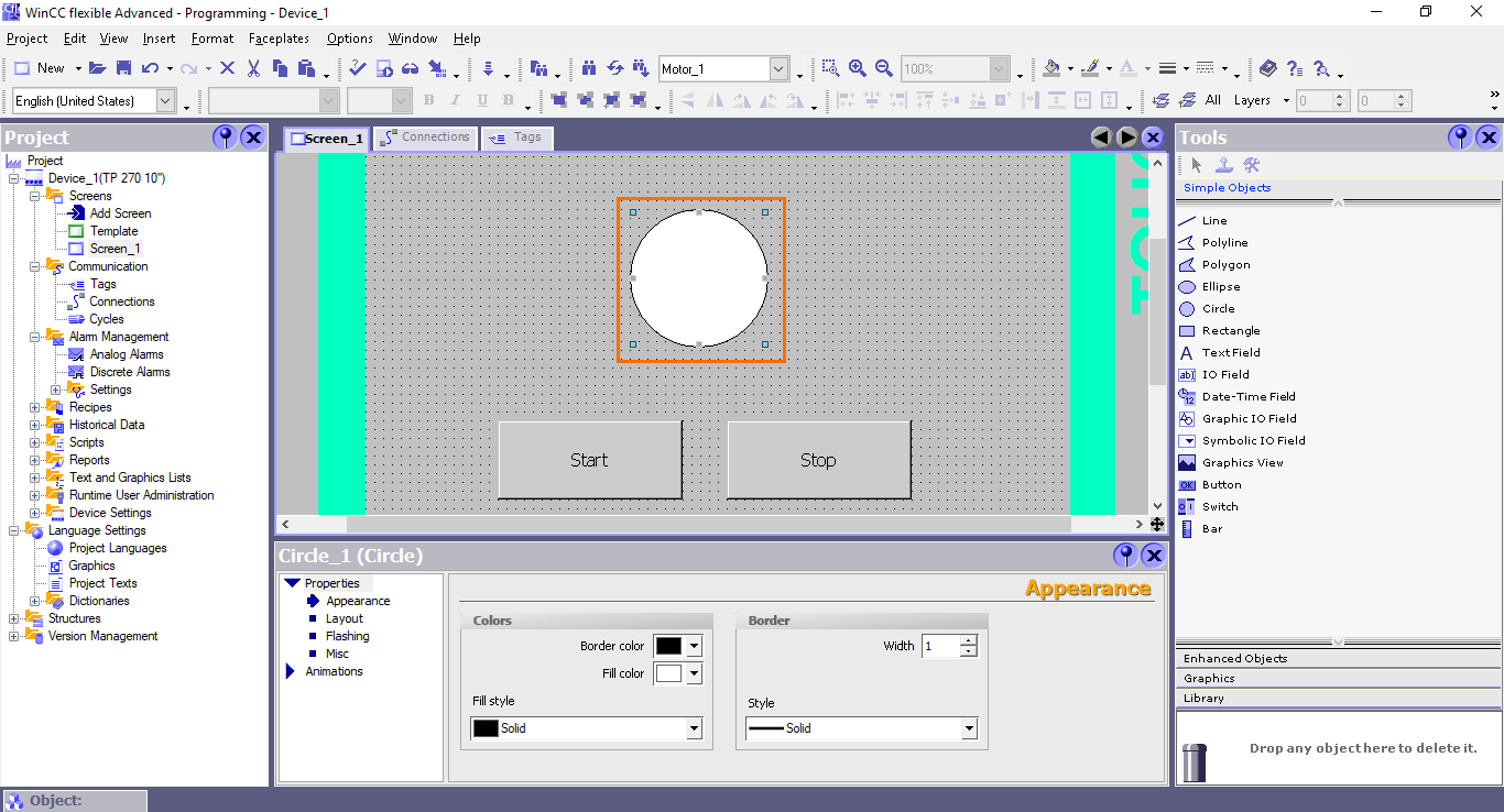 Figure 4.17 - Siemens SIMATIC WinCC flexible | The circle is created