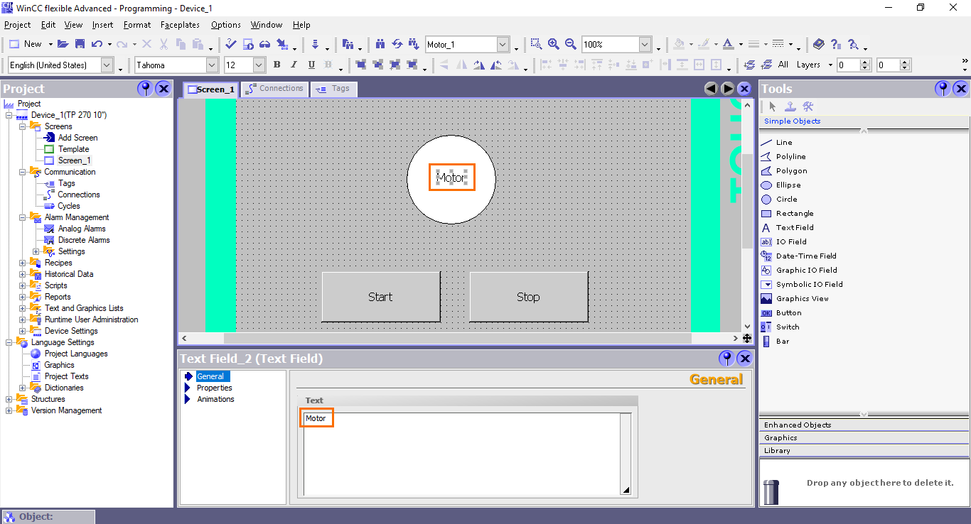 Figure 4.26 - Siemens SIMATIC WinCC flexible | Modifying the text