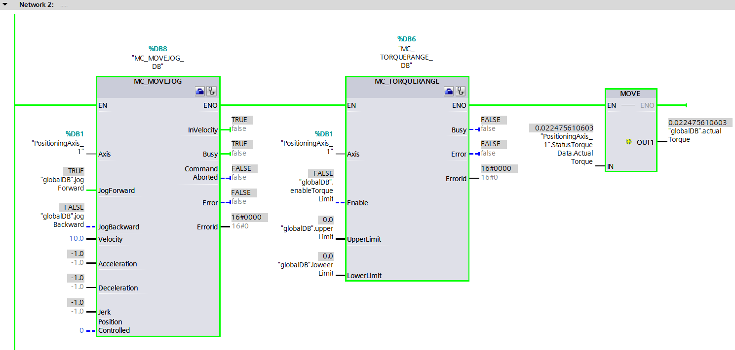 Figure 5.14: Applying torque to Siemens S200 servo drive using position axis technology object - Giving the motor a spin