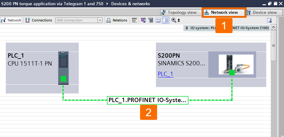 Figure 3.4: Applying torque to Siemens S200 servo drive using function block - Setting up Profinet connection between PLC and Drive