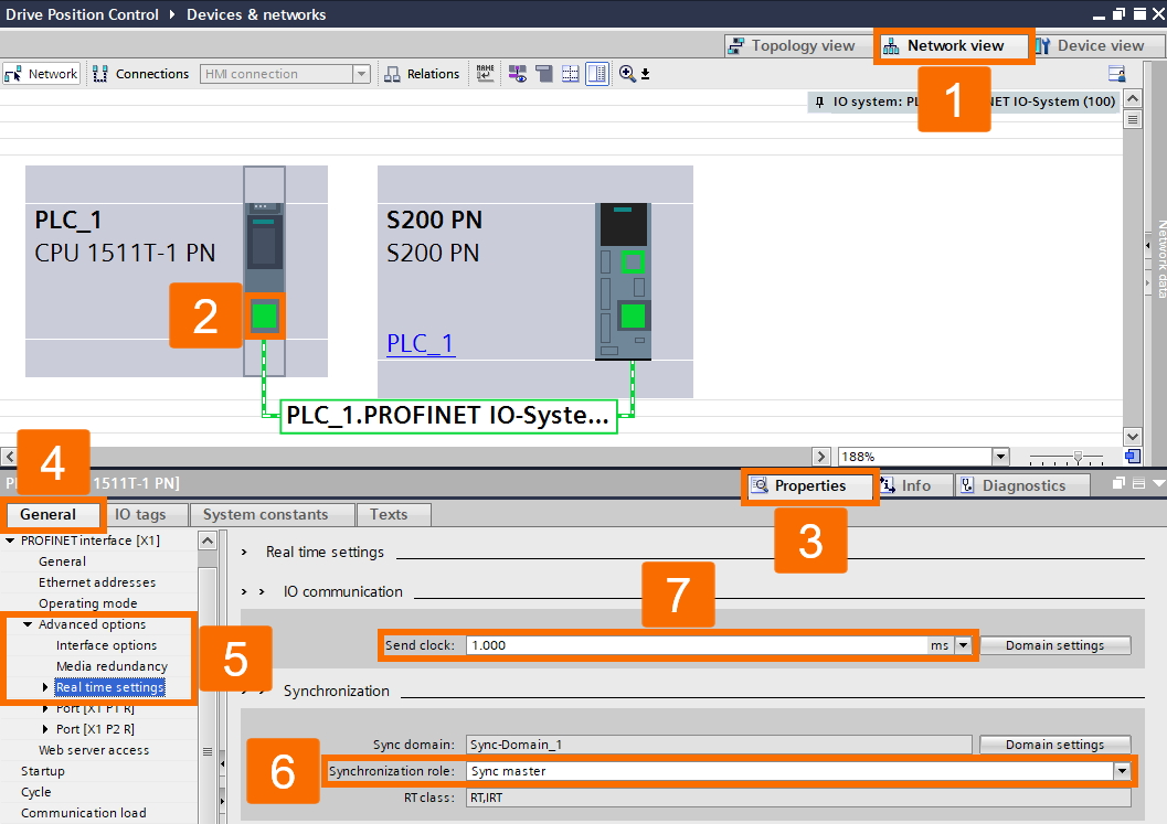 Figure 5.5: Siemens servo drive position control - Configuring synchronization and IO communication