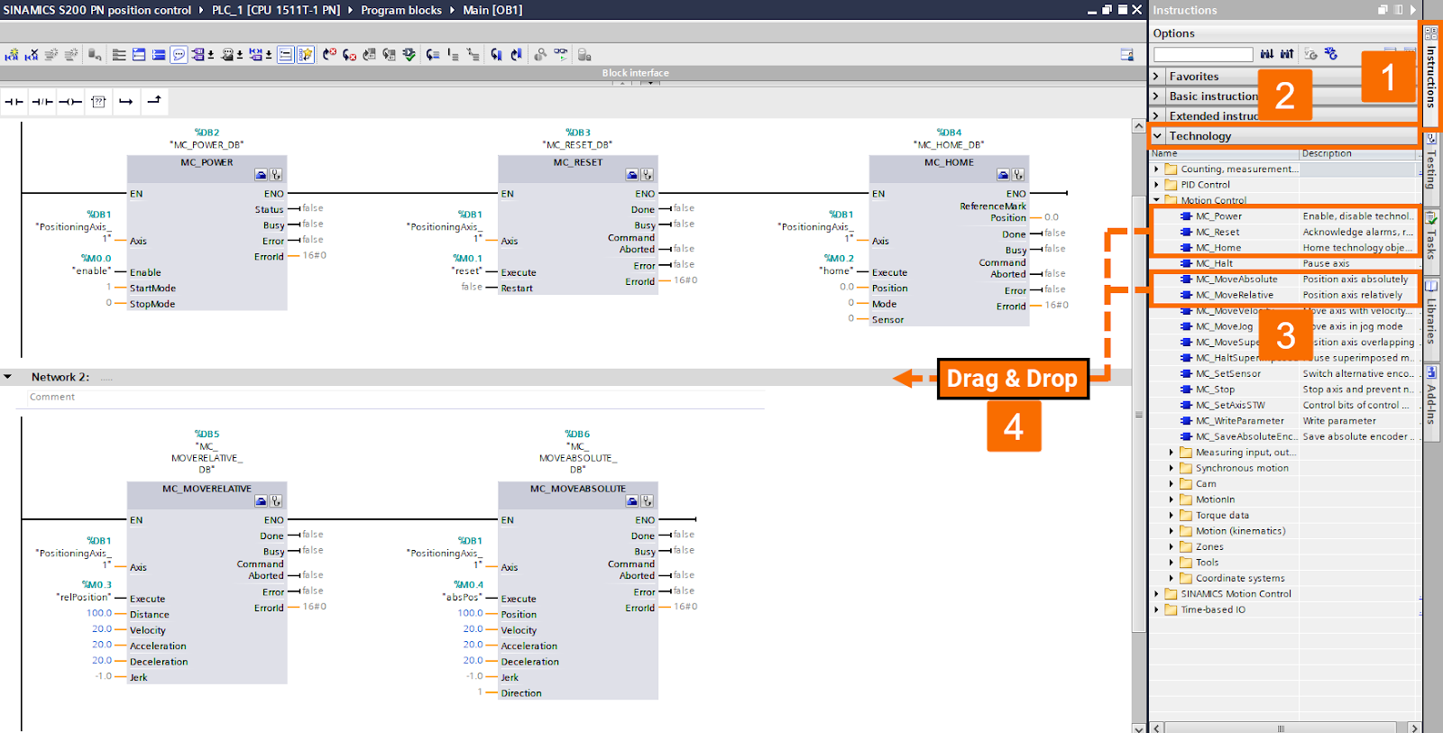 Figure 6.5: Siemens servo drive position control - Finalizing PLC logic