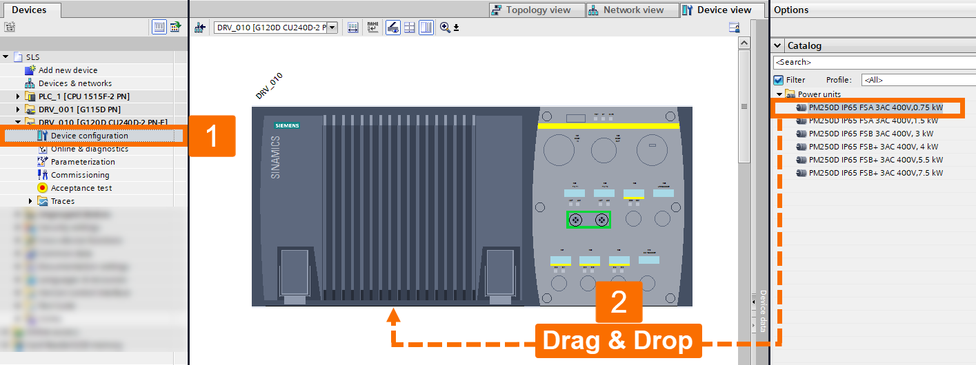 Figure 2.10: Enhancing Siemens drive safety - Adding the required power unit for the Sinamics G120D drive