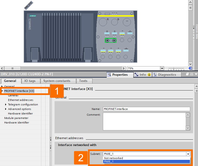 Figure 2.11: Enhancing Siemens drive safety - Configuring Profinet interface of the Sinamics G120D drive