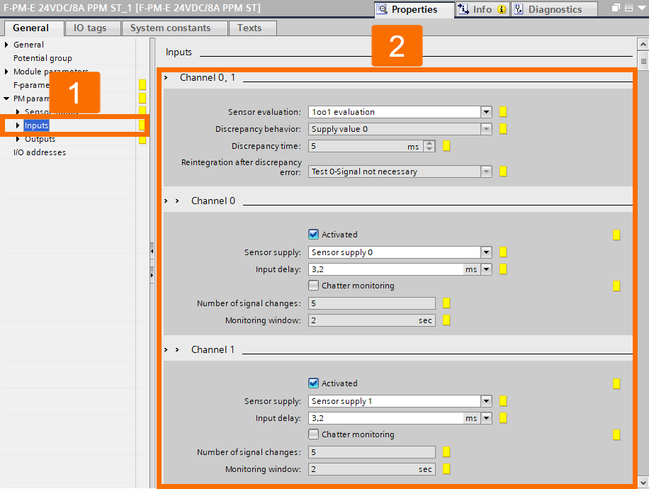 Figure 2.15: Enhancing Siemens drive safety - ET200SP configuration - Configuring input parameters