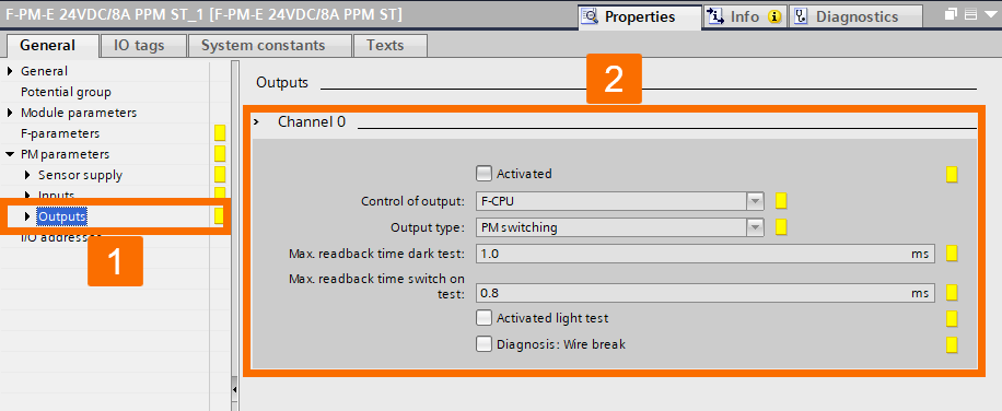 Figure 2.16: Enhancing Siemens drive safety - ET200SP configuration - Configuring output parameters