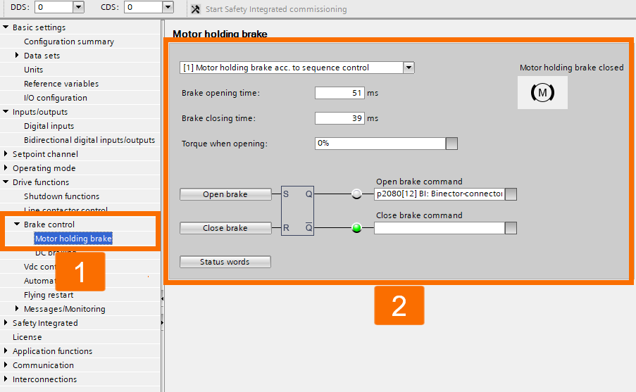 Figure 3.11: Enhancing Siemens drive safety - Configuring G115D drive - Controlling brake