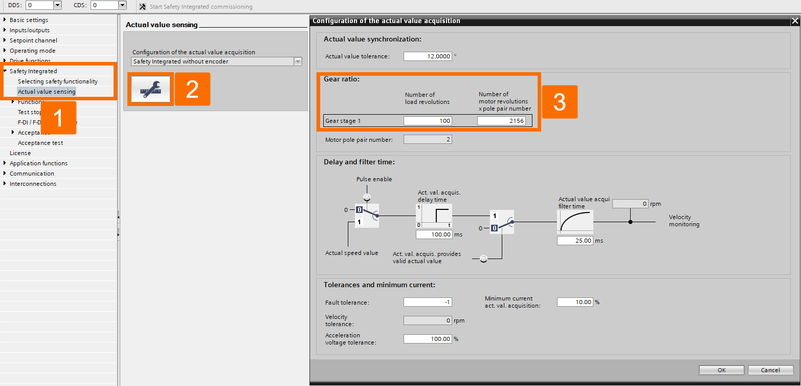 Figure 3.14: Enhancing Siemens drive safety - Configuring G115D drive - Actual value sensing for safety integration