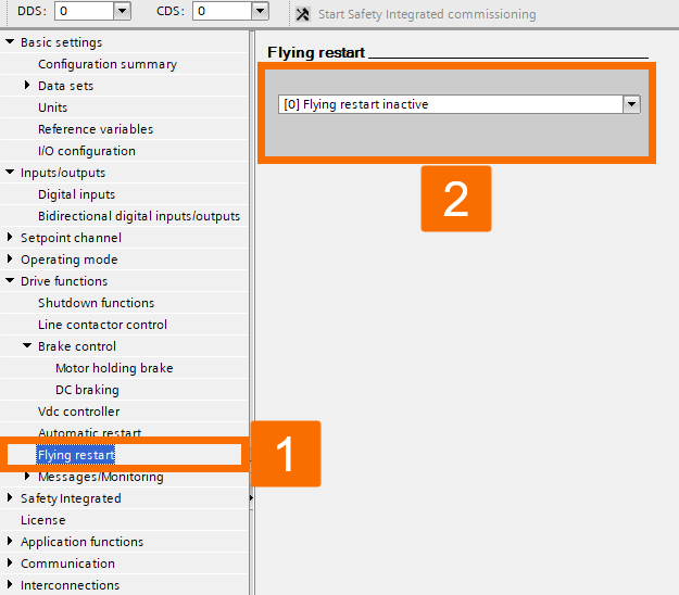 Figure 3.12: Enhancing Siemens drive safety - Configuring G115D drive - Flying restart