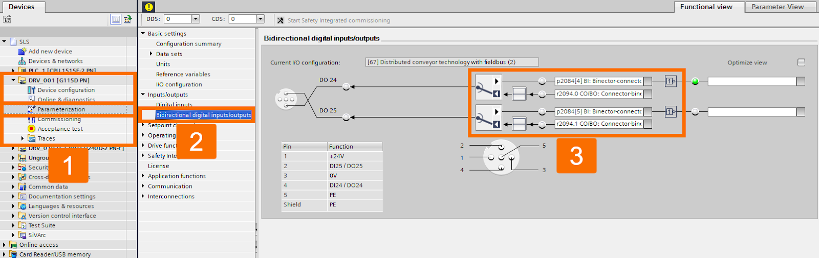 Figure 3.10: Enhancing Siemens drive safety - Configuring G115D drive - Bidirectional digital inputs/outputs