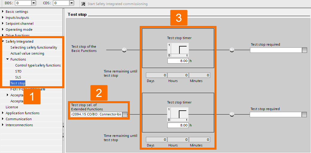 Figure 3.17: Enhancing Siemens drive safety - Configuring G115D drive - Test stop