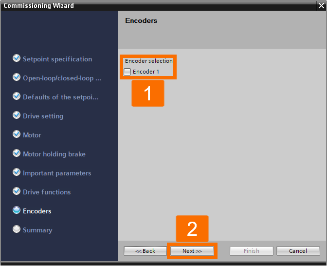 Figure 3.30: Enhancing Siemens drive safety - Configuring G120D drive - Encoder selection