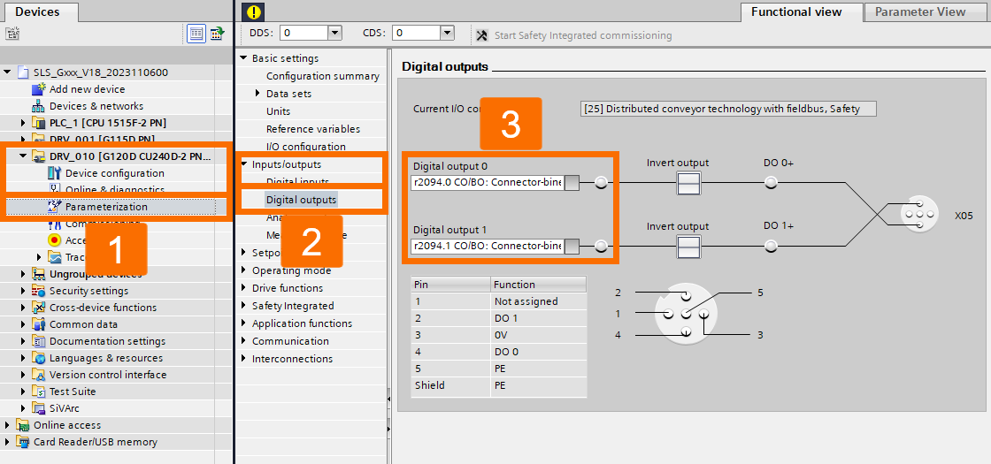 Figure 3.31: Enhancing Siemens drive safety - Configuring G120D drive - Digital outputs configuration