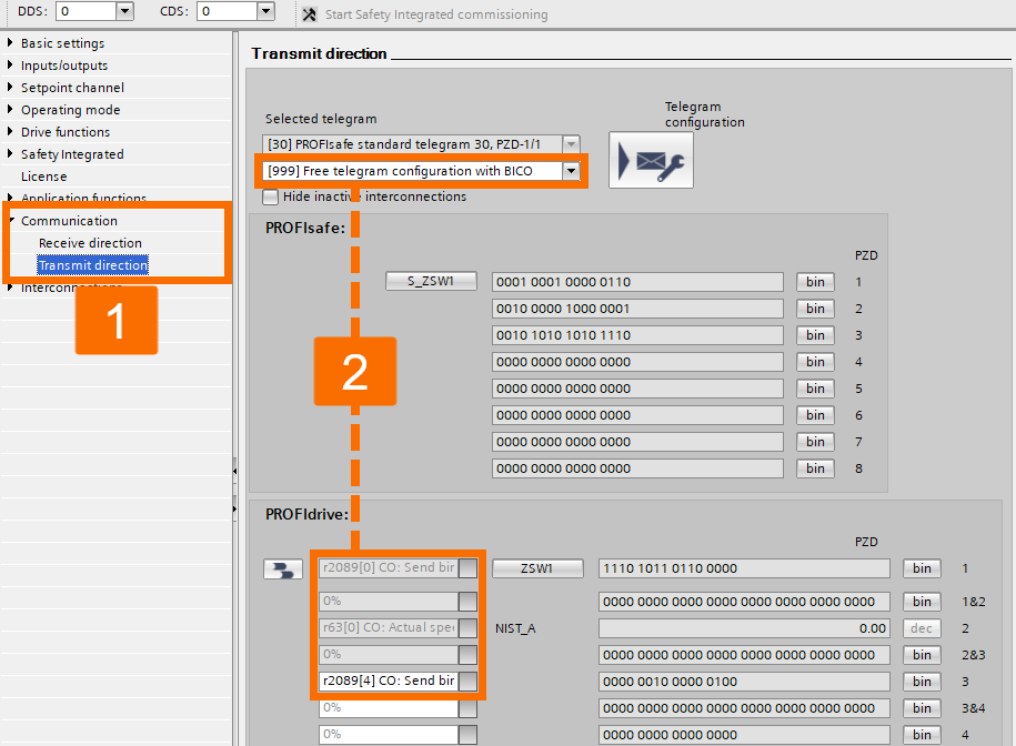 Figure 3.20: Enhancing Siemens drive safety - Configuring G115D drive - Transmitting data