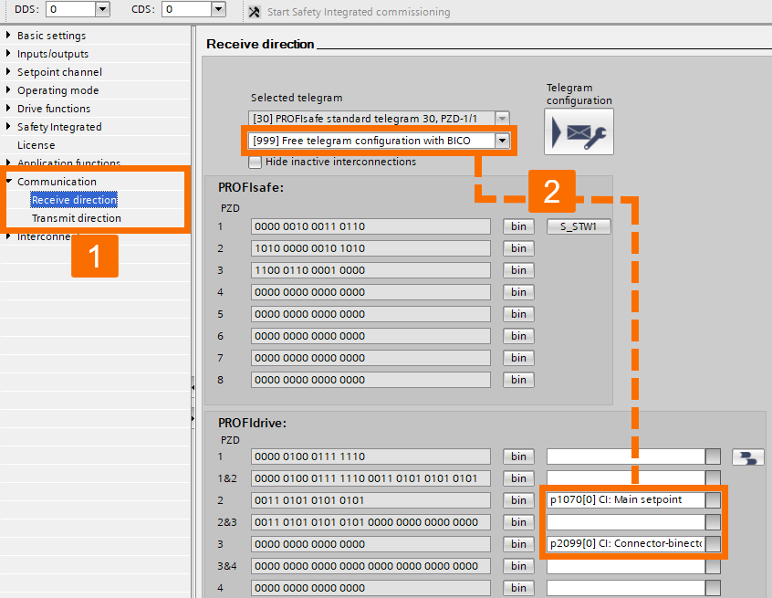 Figure 3.19: Enhancing Siemens drive safety - Configuring G115D drive - Receiving data