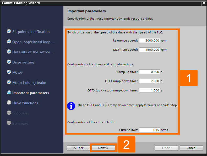 Figure 3.28: Enhancing Siemens drive safety - Configuring G120D drive - Important parameters