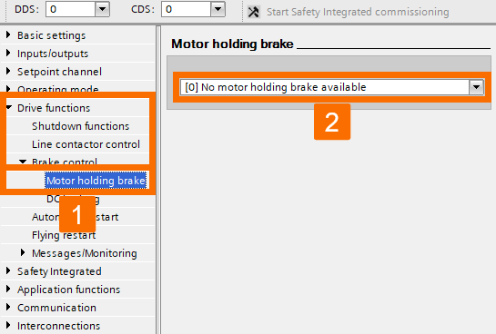 Figure 3.32: Enhancing Siemens drive safety - Configuring G120D drive - Controlling brake