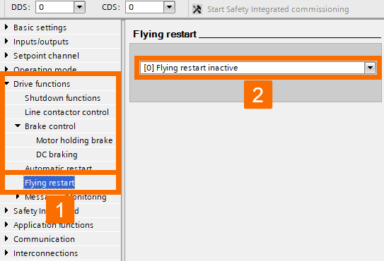 Figure 3.33: Enhancing Siemens drive safety - Configuring G120D drive - Flying restart