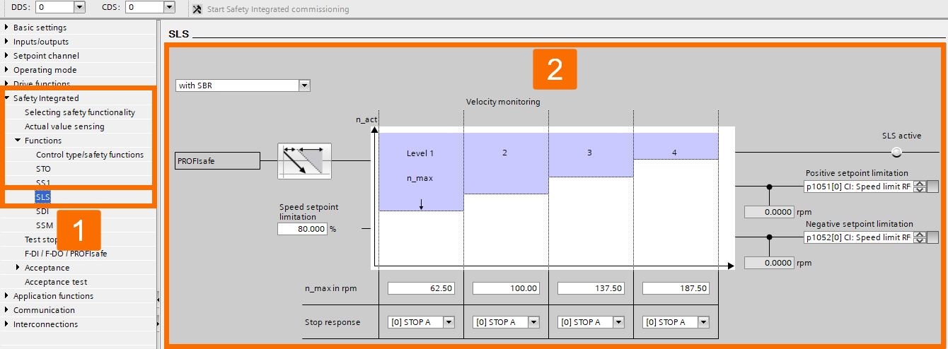 Figure 3.37: Enhancing Siemens drive safety - Configuring G120D drive - SLS configuration