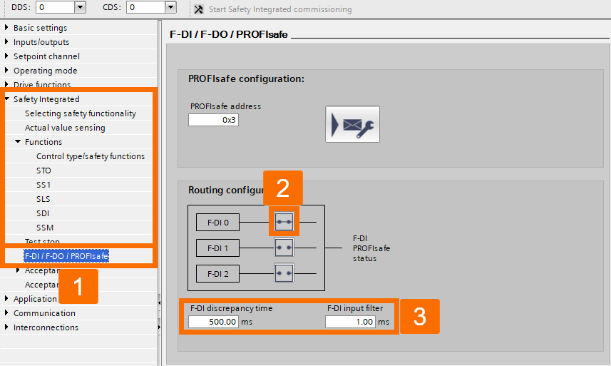 Figure 3.39: Enhancing Siemens drive safety - Configuring G120D drive - Routing configuration for fail-safe digital input