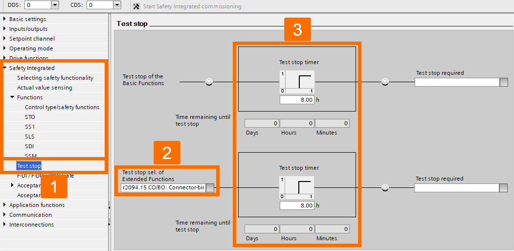 Figure 3.38: Enhancing Siemens drive safety - Configuring G120D drive - Test stop